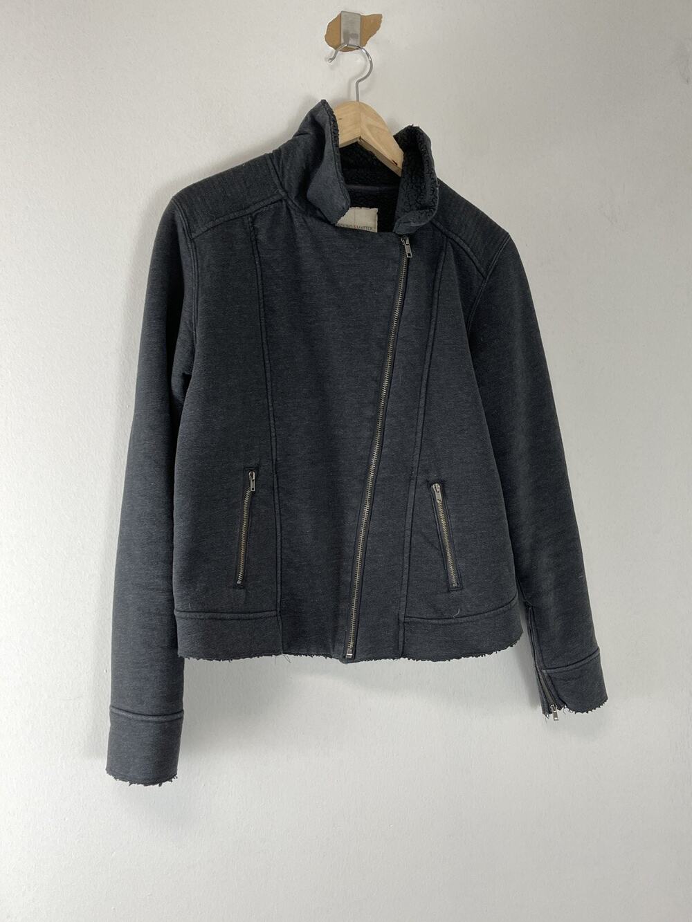 Sound & Matter Jacket Crop Womens Medium Asymmetric Full Zip Sherpa Pockets N298